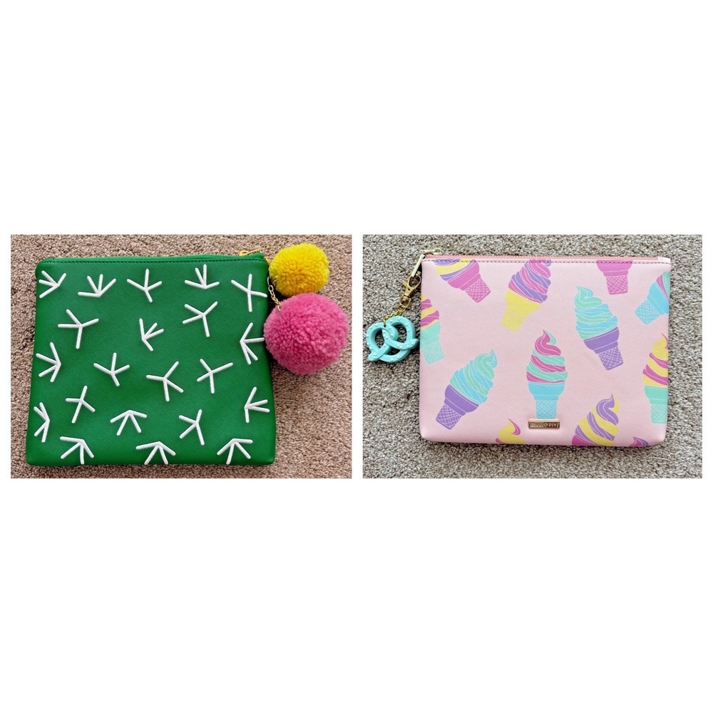 Bundle NWOT Studio DIY Can't Clutch This Zip Pouch Ice Cream Pink & Cactus Green